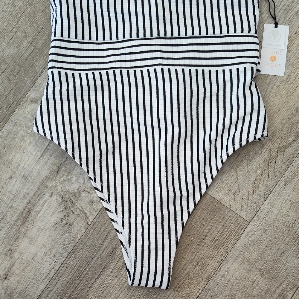 Striped Black and White One-Piece Swimsuit - Picture 3 of 8
